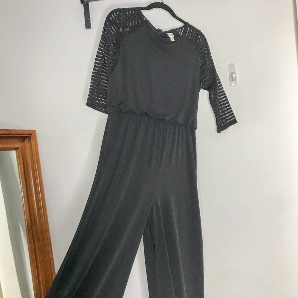 Sangria Black Lace Long Sleeve Wide Leg Jumpsuit